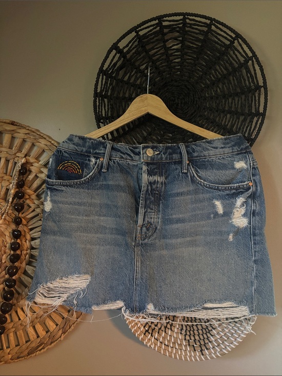 MOTHER Dresses & Skirts - MOTHER Distressed Light Blue Denim Mini Skirt